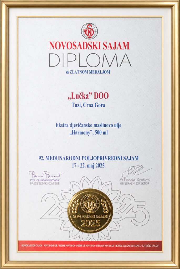 Diploma sa Novosadskog sajma 2025 – Lučka Olive